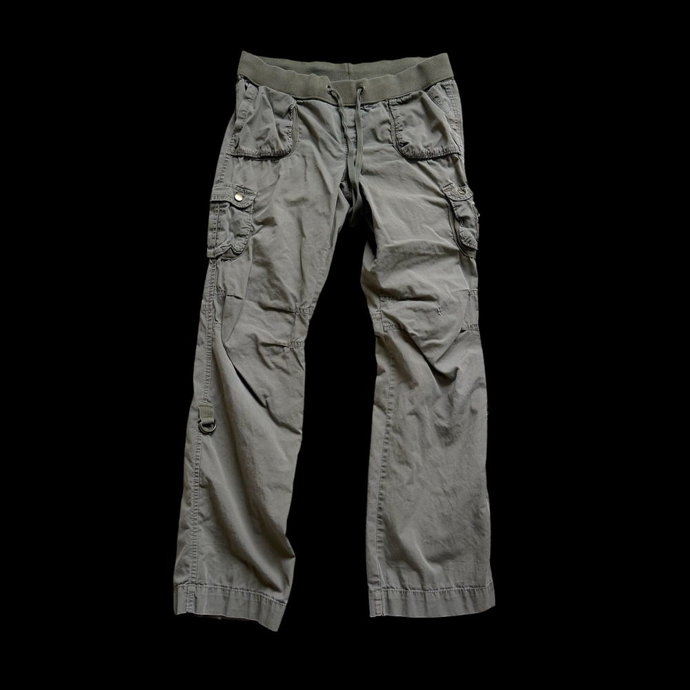 Y2K Old Navy XS Low Rise Cargo Pants Olive Green Cotton Ribbed Waist Y2K